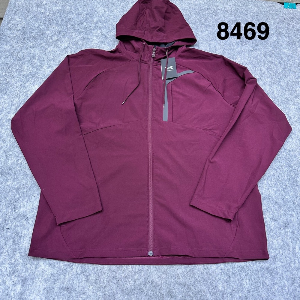 Under Armour Windbreaker Hoodie Mens XL Burgundy New Full Zip Stretch Jacket